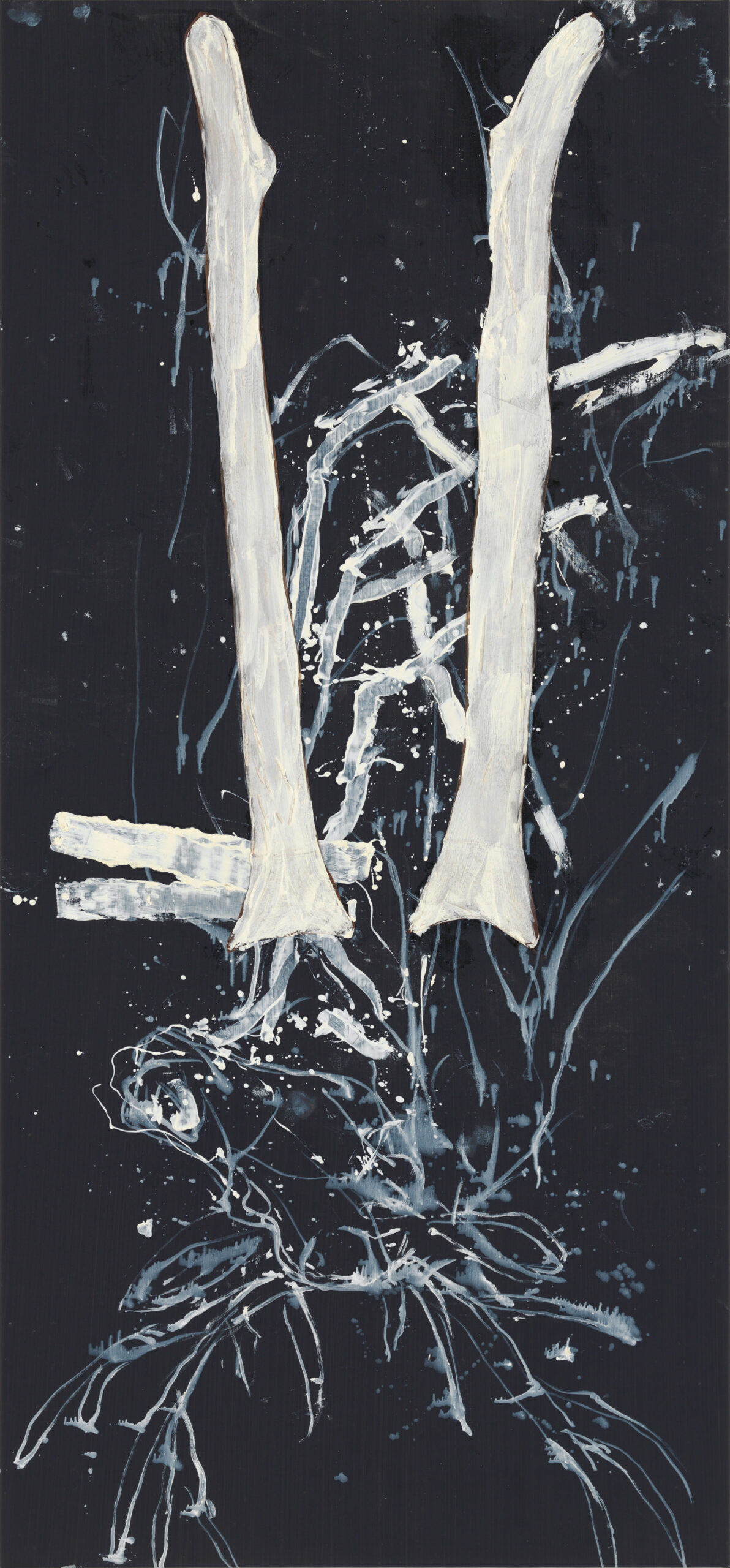 GEORG BASELITZ
Der Hirsch geht auch, 2022
Oil, dispersion adhesive and nylon stockings on canvas
94 1/2 x 44 1/8 inches (240 x 112 cm)
© Georg Baselitz 2023
Photo: Jochen Littkemann, Berlin
Courtesy the artist and Gagosian