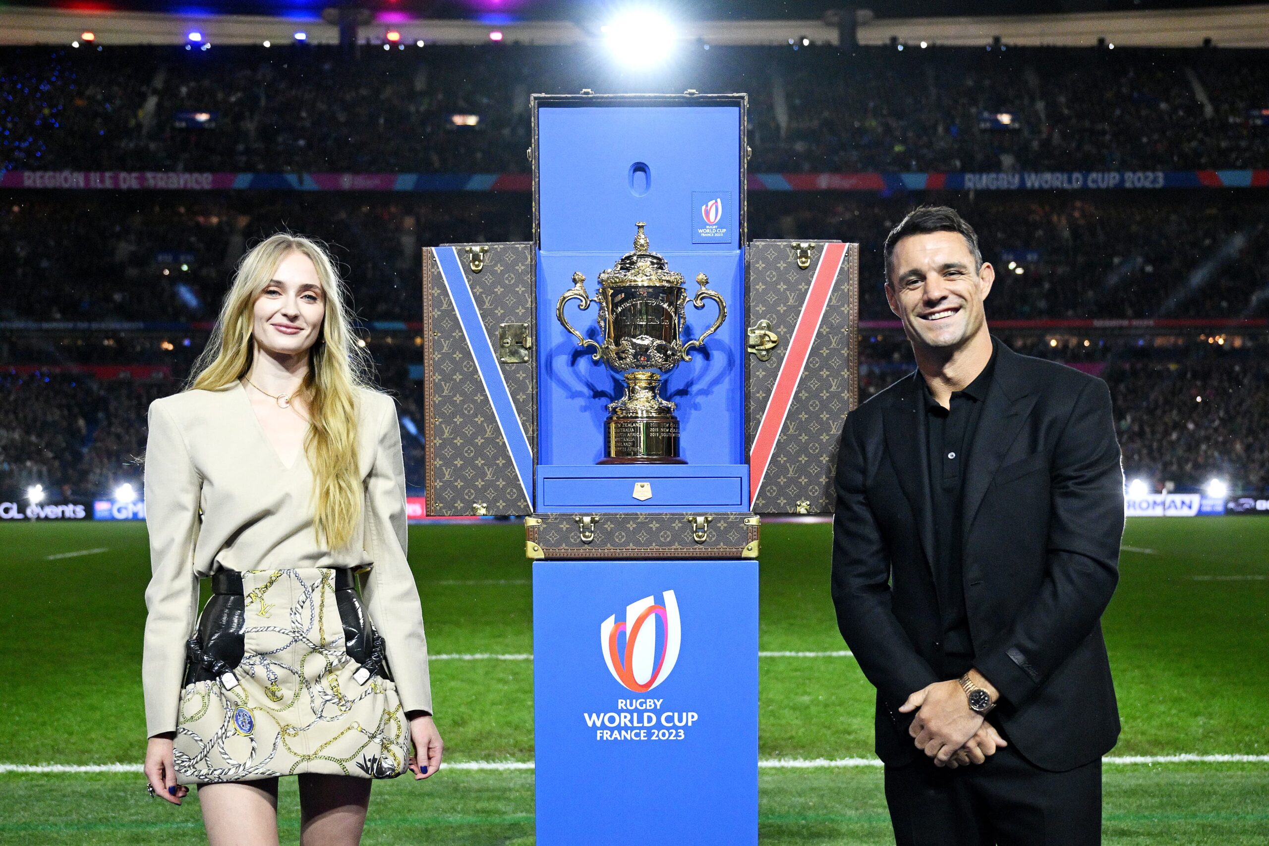 Sophie Turner and Dan Carter Dazzle in Louis Vuitton at Rugby World Cup 2023 Presentation
